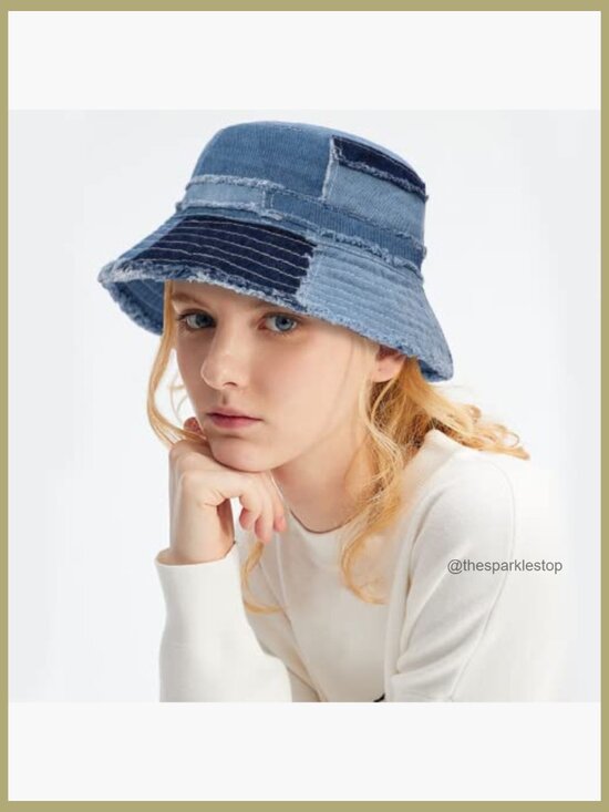 Distressed Denim Bucket Hat Packable Sun Protection Travel Cap